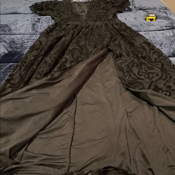 Windsor Black Sheer Short Puff Sleeve Dress 12 Very Long - Picture 12 of 12